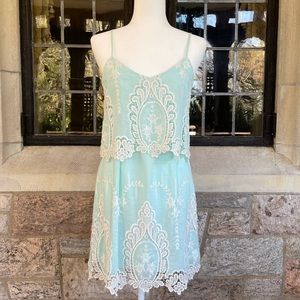 Dolce Vita light teal dress with white lace